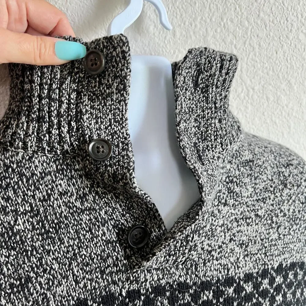 Gap Gray Lambswool Pullover Sweater Men's M 1/4 Button Mock Neck Long Sleeves